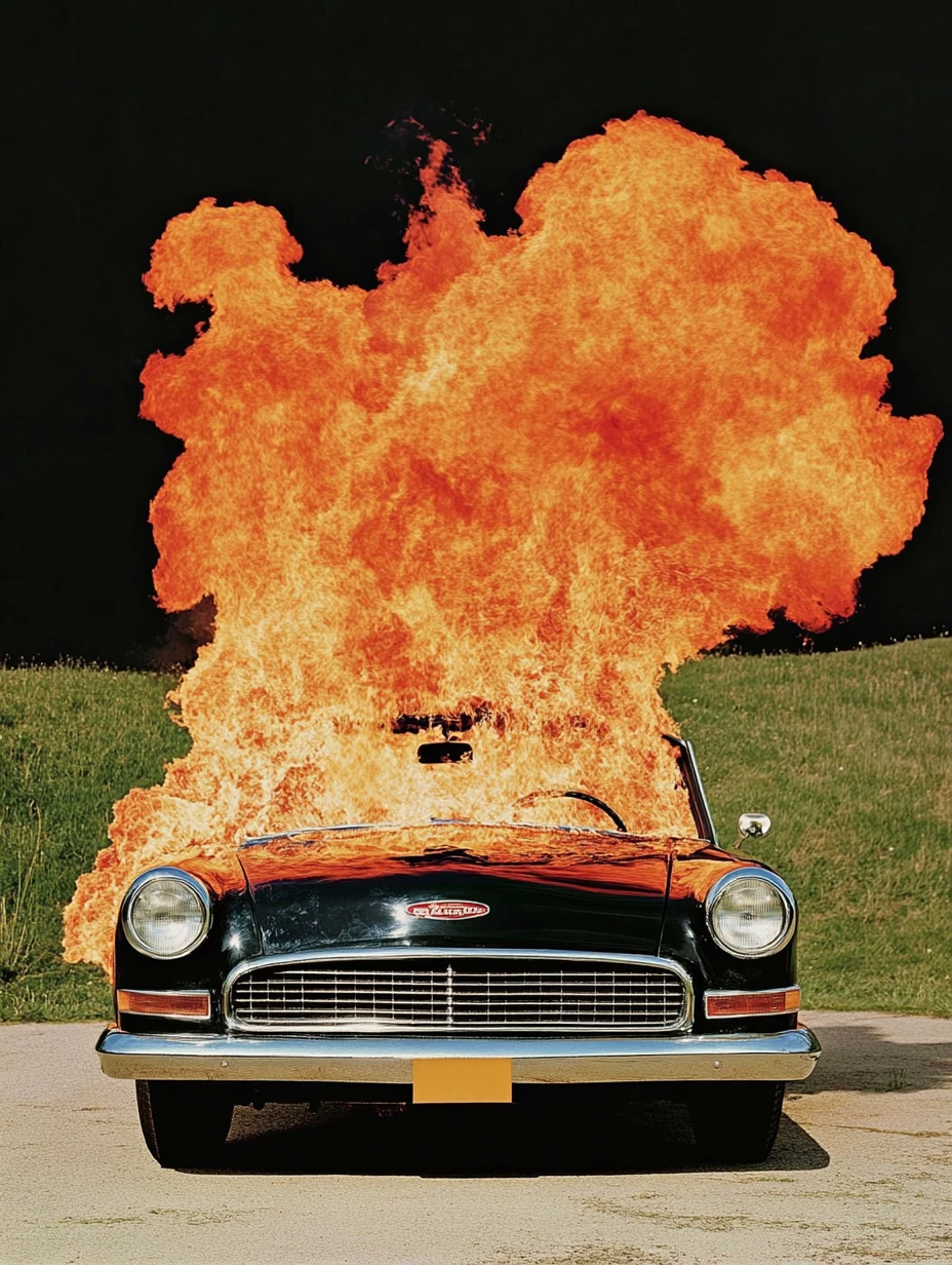 Auto in Vlam, limited edition collage print by kutdakrap, Netherlands (Crash series, 2026)
